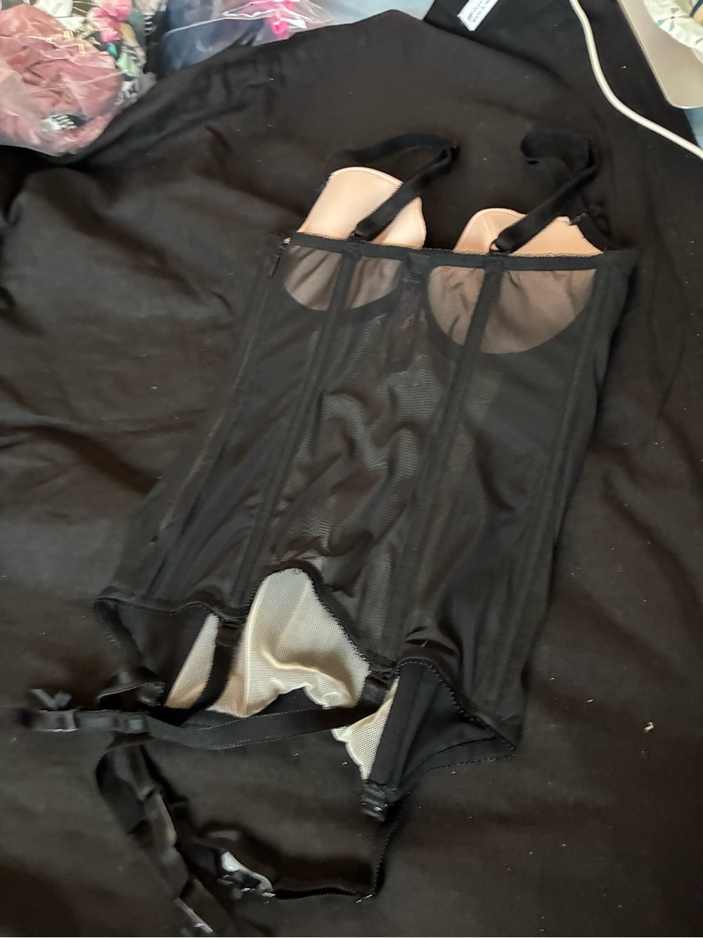 Victoria's Secret Black Mesh Bustier with Garters